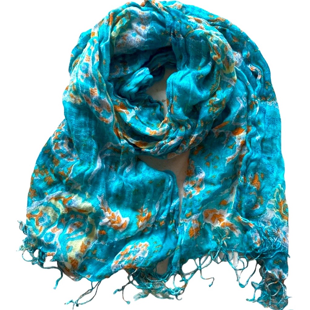 Turquoise Paisley Linen/Cotton Boho Scarf